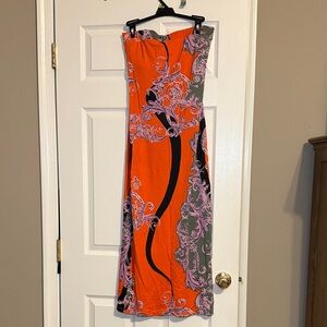 Hale Bob Strapless Dress in Orange and Pink size M. Originally $345